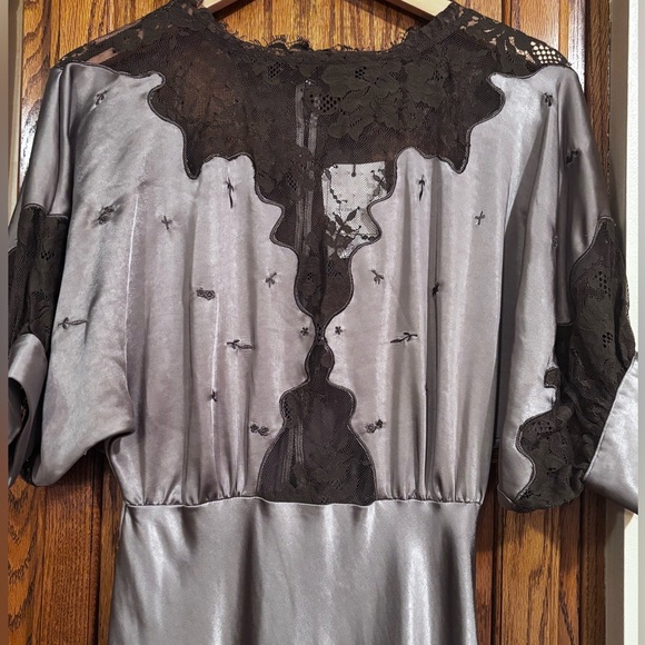 Zara Satin Lace Dress Ladies Gray Green Size X-Small - Picture 6 of 16